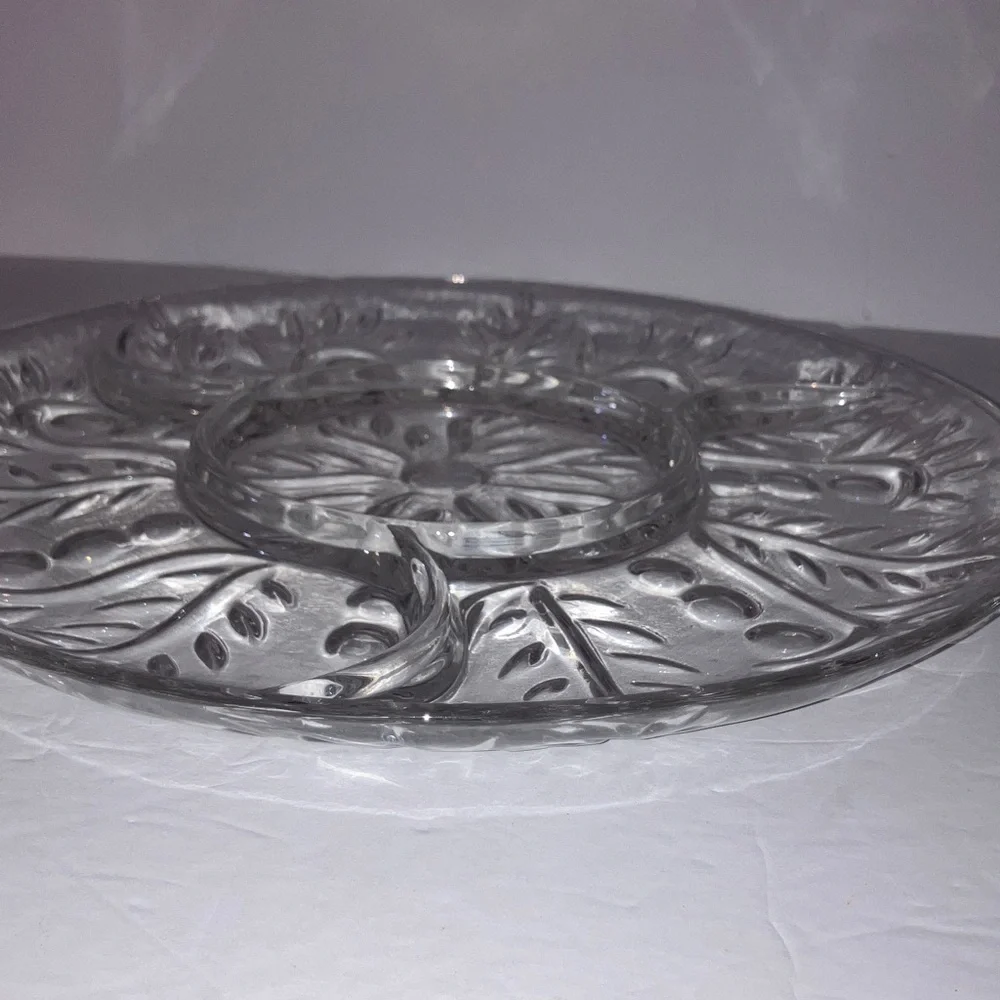 Clear Glass Decorative Relish Tray and Silver‎ Serving Tray 11”
